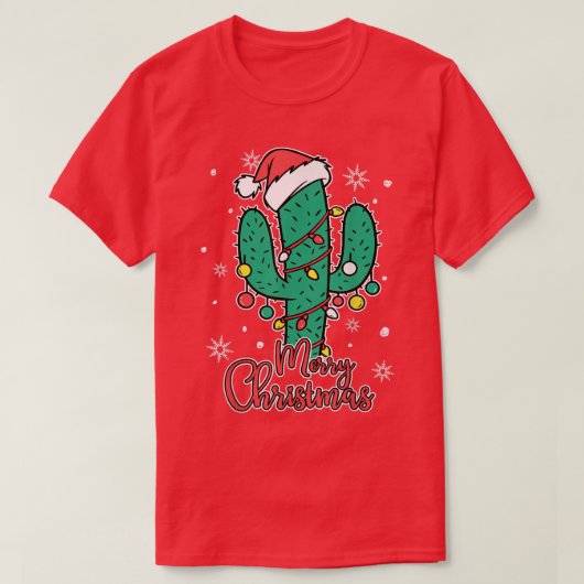 Cactus Wear Santas Hat With Christmas Lights Cactu Tシャツ (デザイン正面)