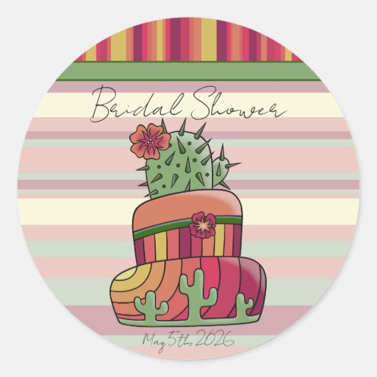 Cactus Wedding "Bridal Shower" Sticker ラウンドシール (正面)