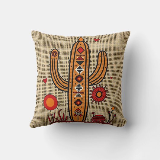 Cactus with Native American & Mexican Motifs クッション (裏面)
