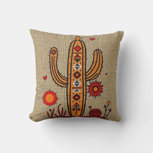 Cactus with Native American & Mexican Motifs クッション (正面)