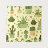 Cactuses and succulents seamless pattern. Housepla タペストリー (正面)