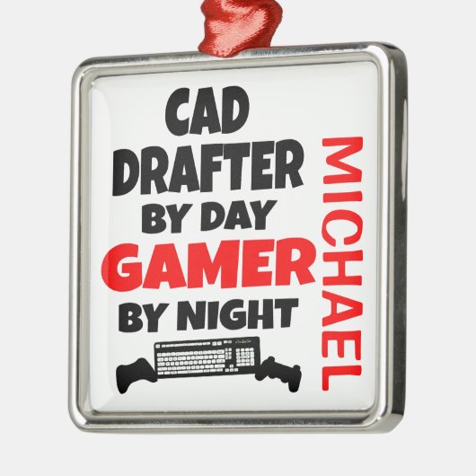 CAD Drafterのビデ遊オゲームを愛 メタルオーナメント (左)