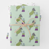 cadeau papier 3 vel paardjes groen roze ラッピングペーパーシート (インサイチュ)