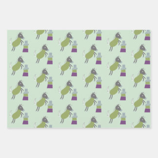 cadeau papier 3 vel paardjes groen roze ラッピングペーパーシート