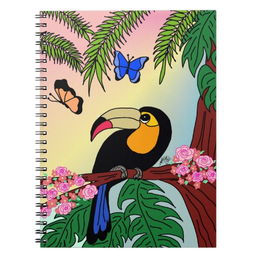 Caderno Espiral com Foto Tucano e borboletas ノートブック (正面)