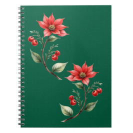 Caderno Espiral Natal verde e flores vermelhas ノートブック