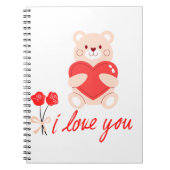 caderno espiral urso romântico com coração ノートブック (正面)