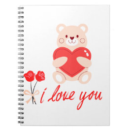 caderno espiral urso romântico com coração ノートブック