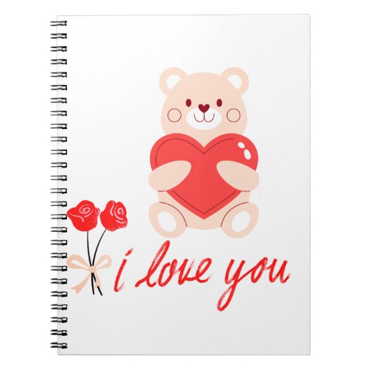 caderno espiral urso romântico com coração ノートブック (正面)