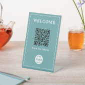 Cadet BlueレストランバーカフェメニューQRコードロゴ 台座サイン (インサイチュ)