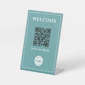 Cadet BlueレストランバーカフェメニューQRコードロゴ 台座サイン (正面)
