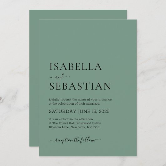 Cadet Blue Wedding Simple 招待状 (正面/裏面)