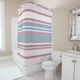 Cadet Grey and Desaturated Rose Stripes シャワーカーテン