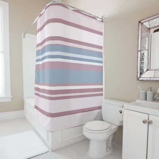 Cadet Grey and Desaturated Rose Stripes シャワーカーテン (インサイチュ)