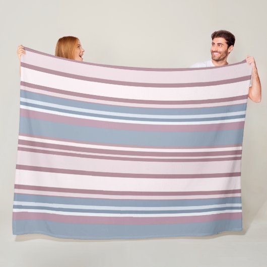 Cadet Grey and Desaturated Rose Stripes フリースブランケット (インサイチュ)