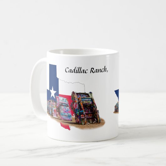 Cadillac Ranch、テキサス州の地図柄、マグカップ コーヒーマグカップ (正面左)