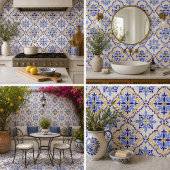 Cadiz Harmony Elegant Sky Blue Gold Mediterranean タイル