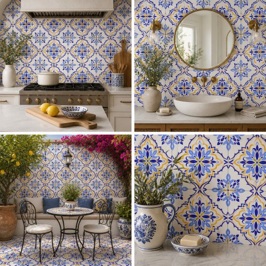 Cadiz Harmony Elegant Sky Blue Gold Mediterranean タイル