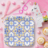 Cadiz Harmony Elegant Sky Blue Gold Mediterranean ペーパープレート (パーティー)