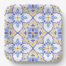 Cadiz Harmony Elegant Sky Blue Gold Mediterranean ペーパープレート