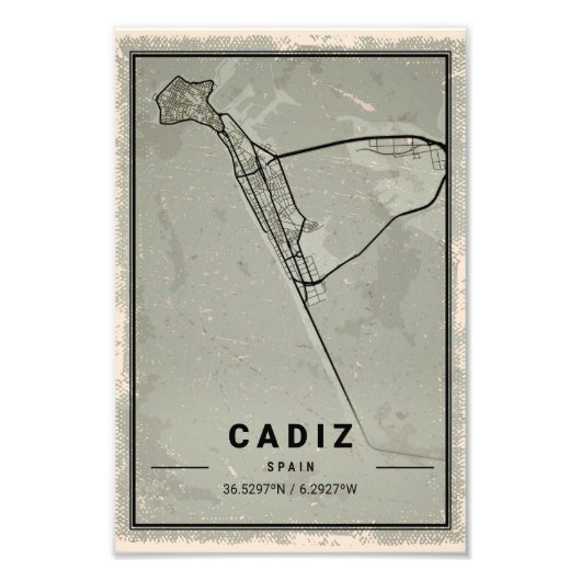 Cadiz map print poster canvas | Spain フォトプリント (正面)