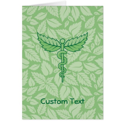 Caduceusと葉背景はがき (正面)