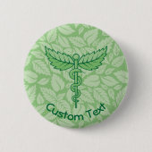 Caduceusと葉背景ボタン 缶バッジ (正面)