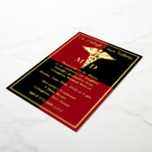 Caduceus医学部卒業，赤/黒 箔招待状 (回転した状態)