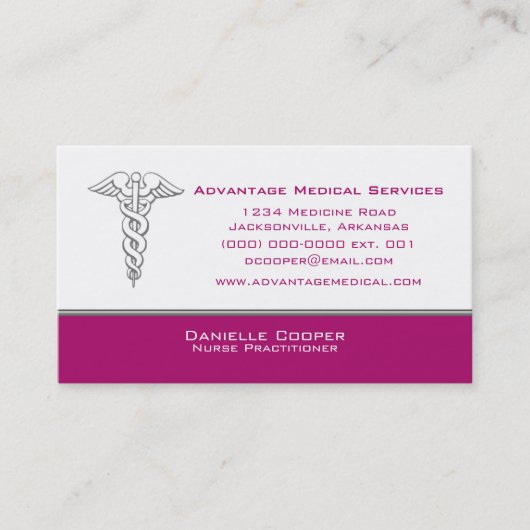 Caduceus名刺、明るい赤紫色 名刺 (正面)