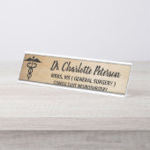 Caduceus木製の医師 デスクネームプレート (正面)