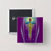 CADUCEUS 、鮮やか金ゴールドアメジスト 缶バッジ (正面&裏面)