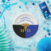 Caduceus Blue/White/Black Med School卒業 ペーパープレート (パーティー)