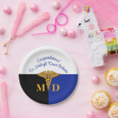 Caduceus Blue/White/Black Med School卒業 ペーパープレート (パーティー)