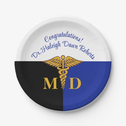 Caduceus Blue/White/Black Med School卒業 ペーパープレート (正面)
