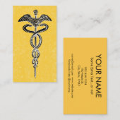 Caduceus Business Cards - Nurse Medical Yellow 名刺 (正面/裏面)