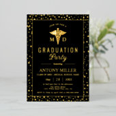 Caduceus Class Of 2026 black graduation Gold foil 箔招待状 (立ち正面)