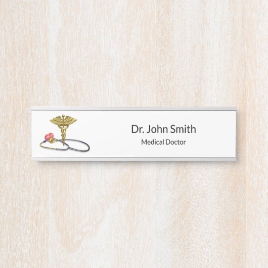 Caduceus Medical Gold & Stethoscope with Heart サインプレート (正面)