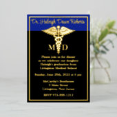 Caduceus Medical School Graduation、Black/Blue 箔招待状 (立ち正面)