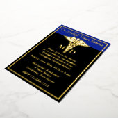 Caduceus Medical School Graduation、Black/Blue 箔招待状 (回転した状態)