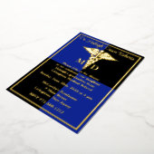 Caduceus Medical School Graduation、Blue/Black 箔招待状 (回転した状態)