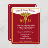 Caduceus Red/金ゴールド/ホワイトメディカルスクール卒業 招待状 (正面/裏面)