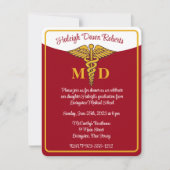 Caduceus Red/金ゴールド/ホワイトメディカルスクール卒業 招待状 (正面)