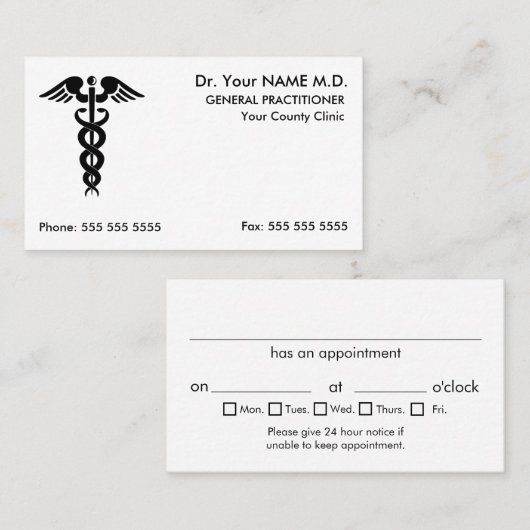 Caduceus White Appointment博士 名刺 (正面/裏面)