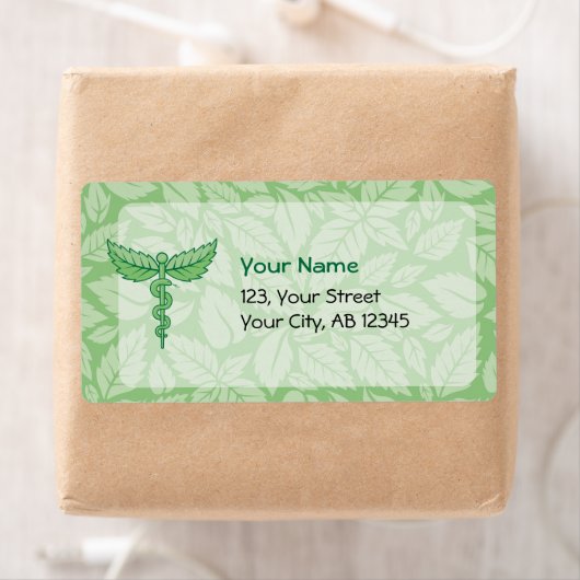 Caduceus with Leaves Background Label ラベル (インサイチュ)