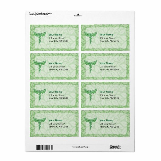 Caduceus with Leaves Background Label ラベル (フルシート)