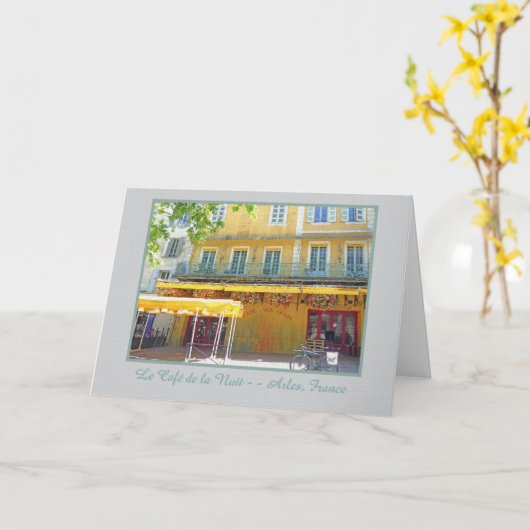 "CAFE AT NIGHT IN ARLES FRANCE" Greeting Card カード (黄色い花)