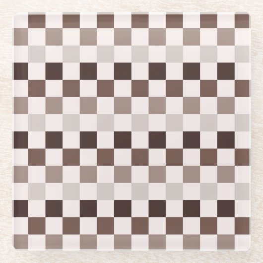 Cafe Au Lait checkerboard pattern ガラスコースター (正面)