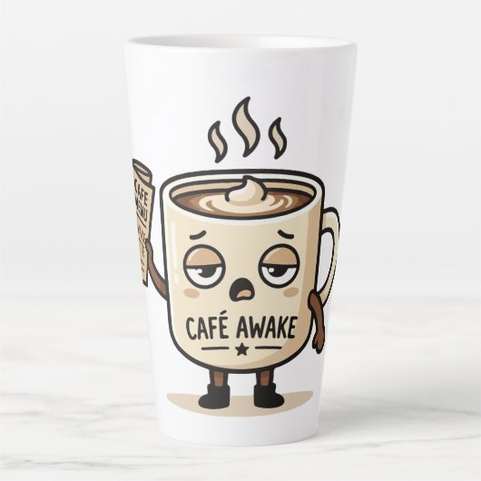 Café Awake Cute Sleepy Coffee Mascot Illustration カフェラテマグ (正面)