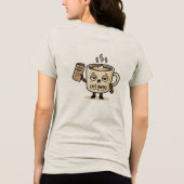 Café Awake Cute Sleepy Coffee Mascot Illustration トライブレンドTシャツ (裏面)