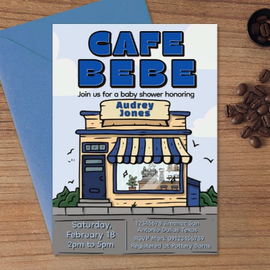 Cafe Bebe - コーヒーをテーマにしたベビーシャワー 招待状